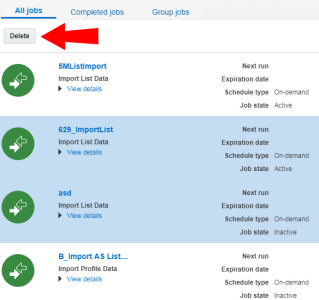 Immagine che illustra come eliminare più job di Connect