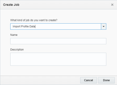 Immagine della finestra di dialogo Crea job con l'opzione di importazione dei dati del profilo selezionata