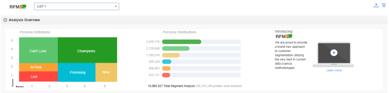Immagine del pannello Panoramica di analisi in RFM