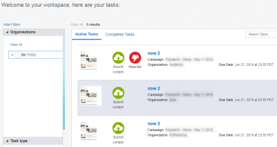 Immagine dell'area di lavoro dei task