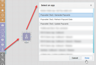 アプリ・ステージのPopcardの生成サービスの選択方法を示すスクリーンショット。