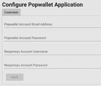 「Configure Popwallet Application」ページのスクリーンショット