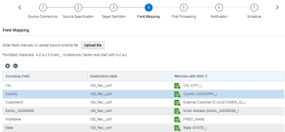 Uma imagem da etapa Mapeamento de Campos do assistente do Connect para Importar Dados de Perfil