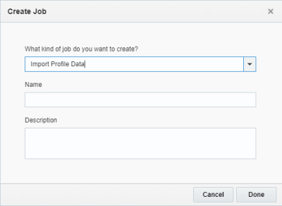 Uma imagem da caixa de diálogo Criar Job com a opção Importar Dados de Perfil selecionada