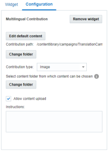 Captura de tela de configuração do widget contribuição multilíngue de uma contribuição de imagem