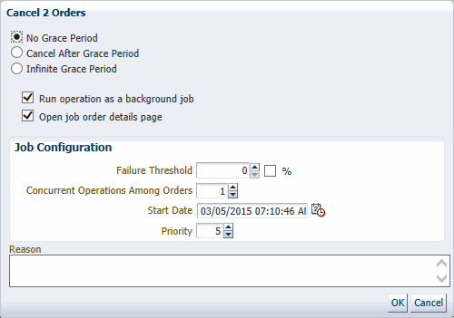 Screenshot of the Cancel Order dialog box.