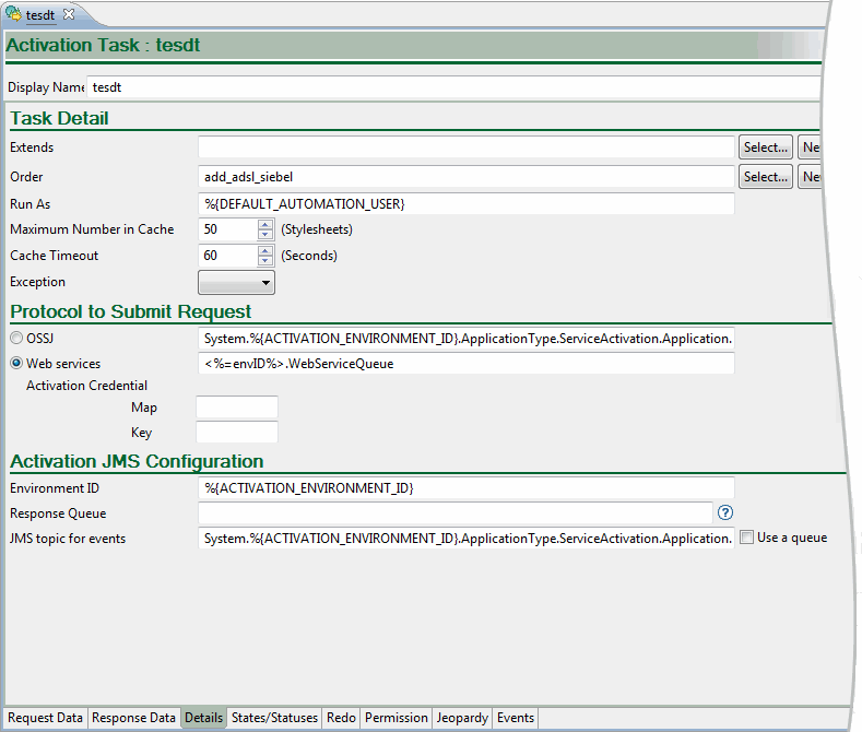 Shows activation task details.
