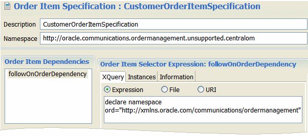 Shows order item dependencies tab.