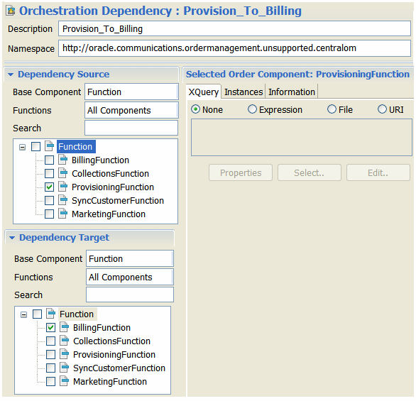 Shows an orchestration dependency in Design Studio