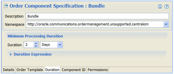 Shows duration defined for an order component