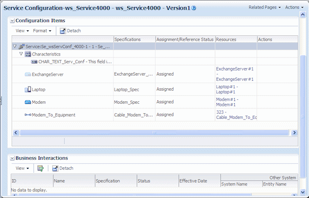 Shows a service configuration summary page.