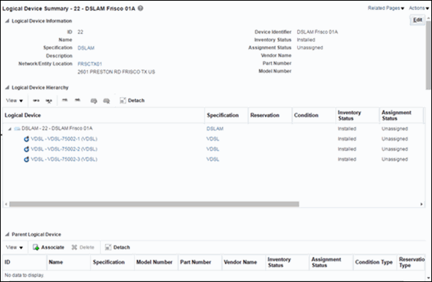 Shows a logical device summary work area.