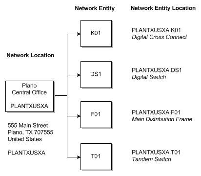 Relationship between network locations and network entities.