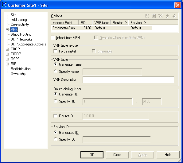 This figure is a screenshot of the VRF property page.