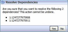 Screenshot of the Resolve Dependencies dialog box.