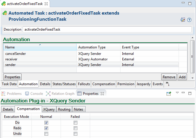 Shows compensation specified in automated task.