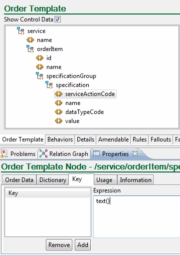Shows an order data key defined in Design Studio.