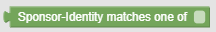 The screen capture shows a sample policy condition, where the sponsor-identity matches one of specified sponsor identity(s). The screen capture shows a sample policy condition, where the sponsor-identity matches one of specified sponsor identity(s).