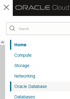 Oracle Database المحددة من القائمة الرئيسية في OCI Console