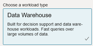 Volba „Zvolit typ pracovního zatížení“ s vybraným Data Warehouse