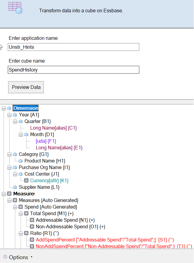 Abbildung des Dialogfeldes "Daten transformieren" in Cube Designer