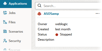 Essbase-verkkok&auml;ytt&ouml;liittym&auml;ss&auml; oleva Sovellukset-sivu, jossa n&auml;kyy ASOSamp-sovelluksen ruutu