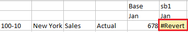 Kuva ruudukosta, jossa sb1-solussa näytetään #Revert.