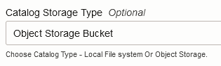 Dans l'écran Instance Essbase pour la création de pile sur OCI, le type de stockage de catalogue est réglé à Seau de stockage d'objets