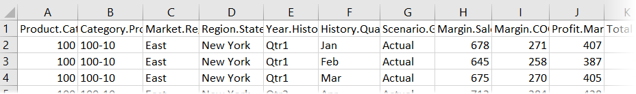 CSV-utdata fra eksport av Sample Basic til tabellformat