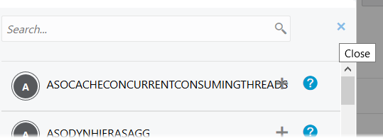 Ferramenta de pesquisa com as propriedades da configuração listadas e X para fechar a ferramenta