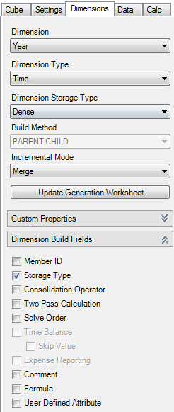 Imagem da guia de dimensões no painel do cube designer.