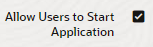 Kryssrutan Tillåt att applikationen startas i applikationsinställningarna.