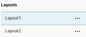 Lista över layouter: layout1 och layout2, var och en med en åtgärdsmeny bredvid