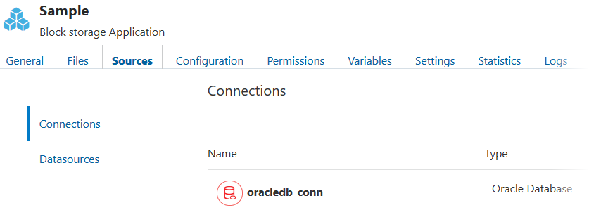 與 Oracle Database 的應用程式層級連線 (名稱為 oracledb_conn) 圖像。