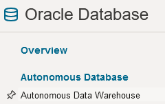 從 OCI 主控台的 Oracle Database 選項中選取自治式資料倉儲