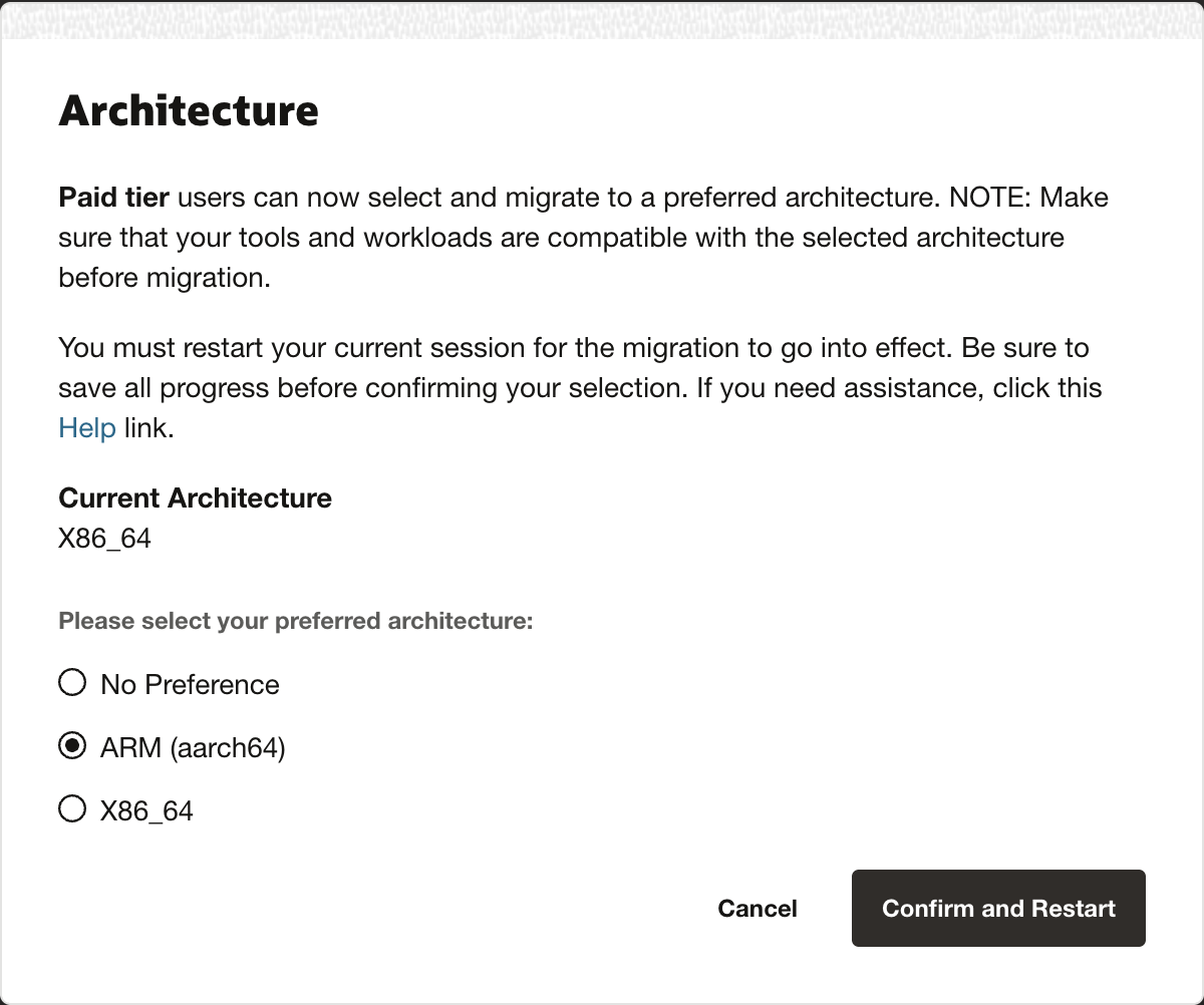 Dialogfeld "Cloud Shell-Architektur"