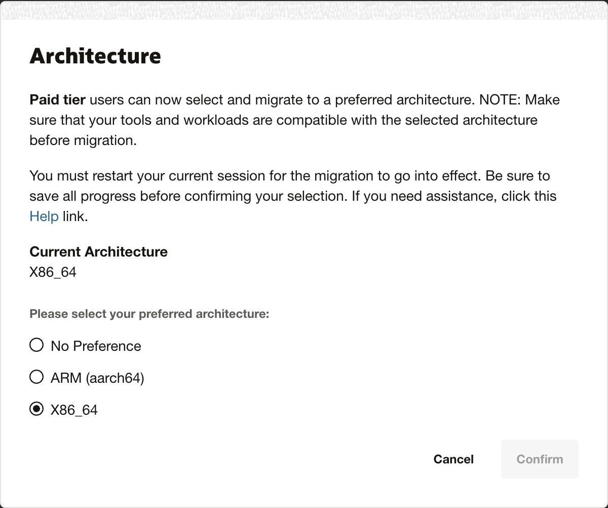 Dialogfeld "Cloud Shell-Switch-Architektur"
