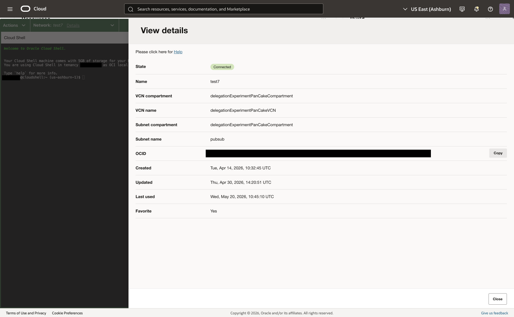 Detailansicht zum privaten Cloud Shell-Netzwerk
