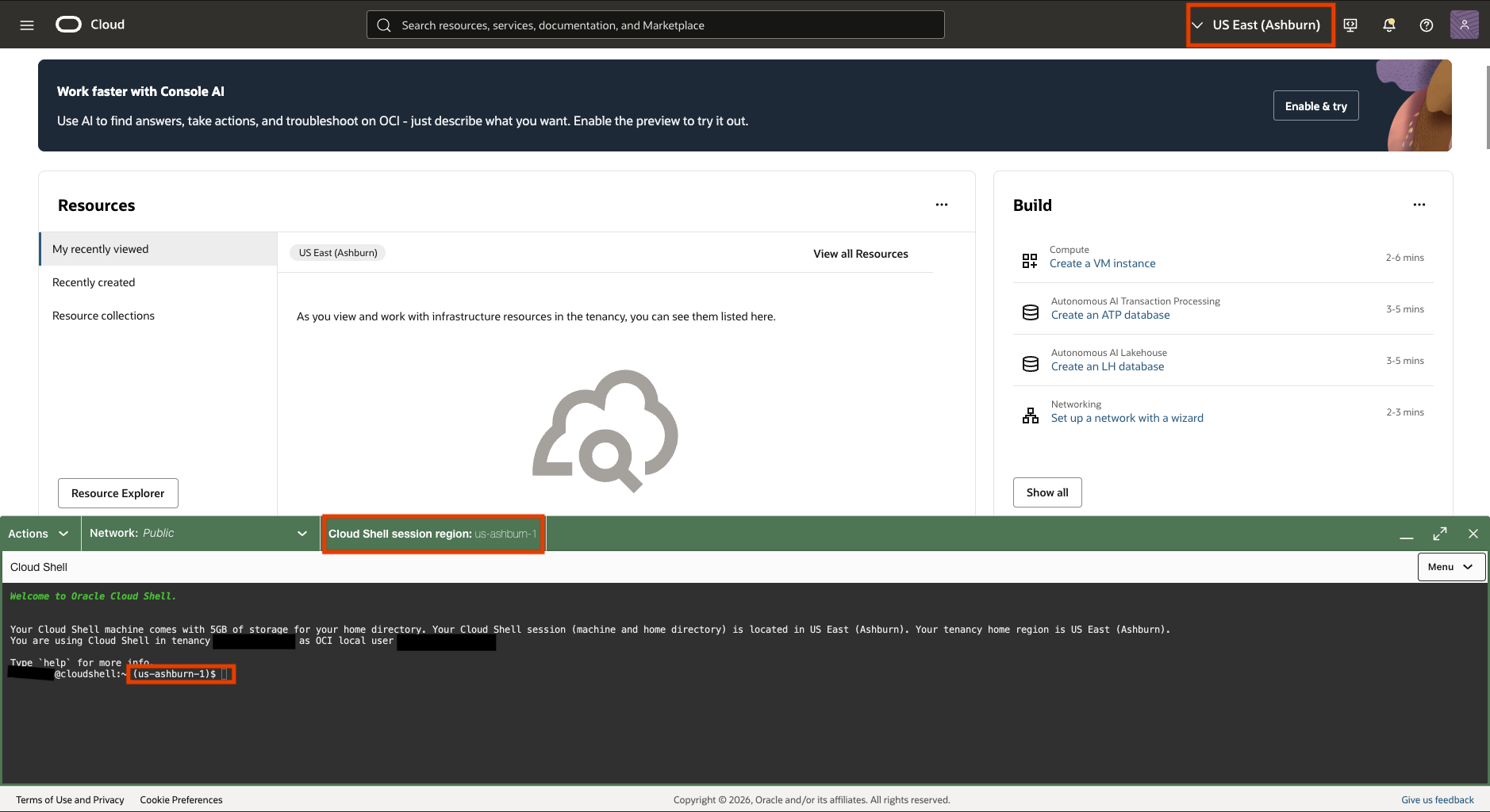 Cloud Shell-Prompt mit Regionsinformationen
