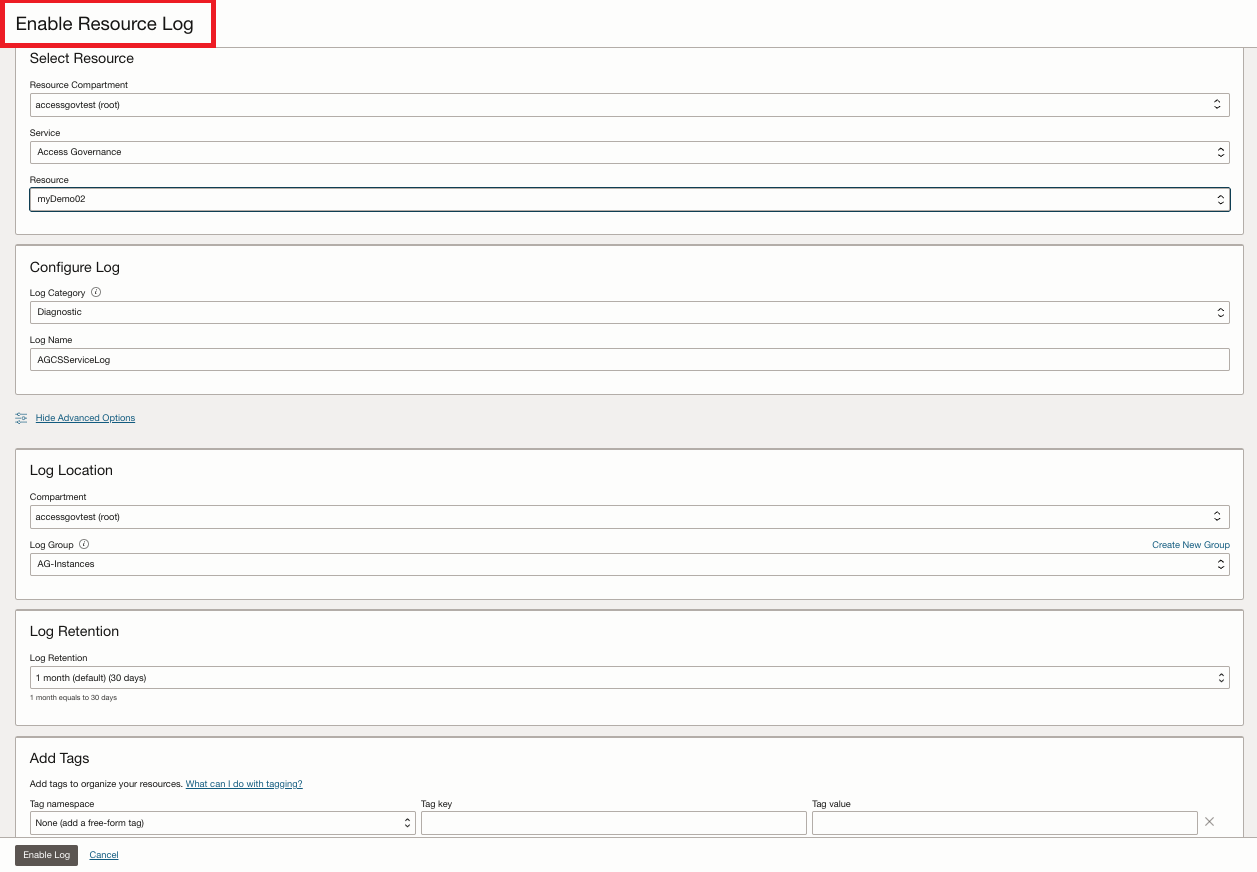 Ressourcenlogbereich aktivieren