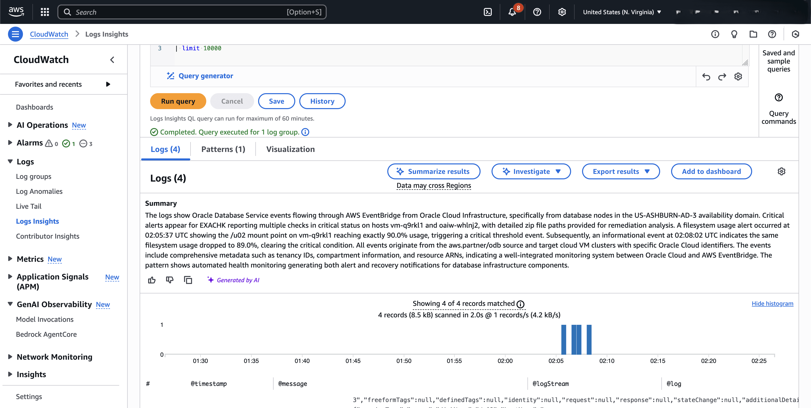 In diesem Screenshot wird gezeigt, wie Sie Log Insights zur Analyse verwenden.