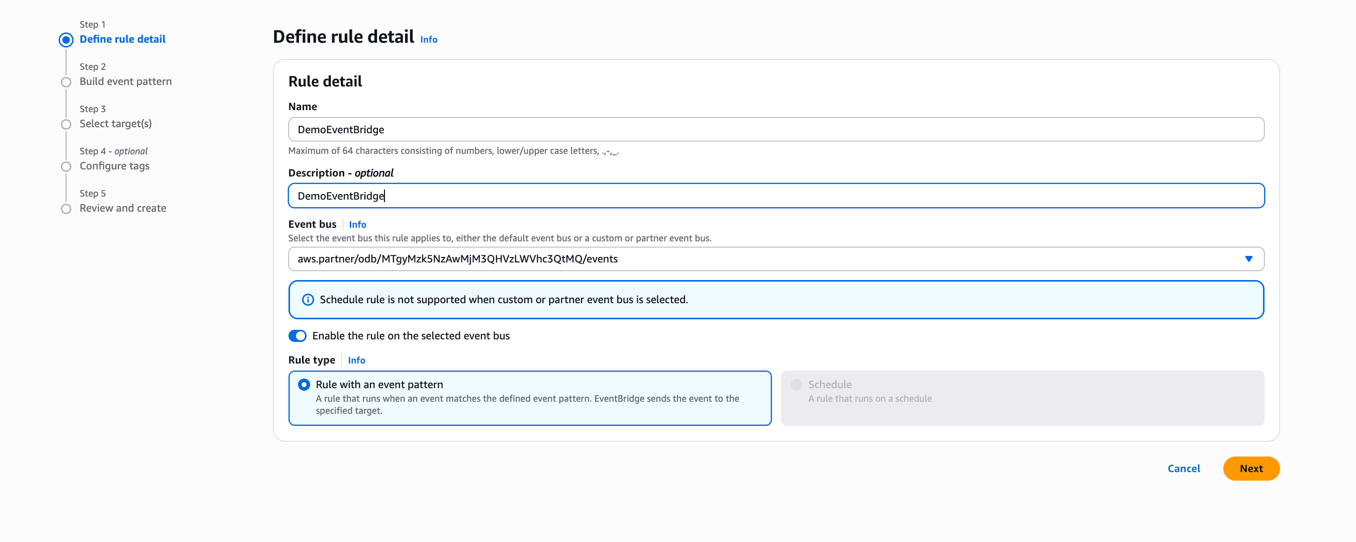 Dieser Screenshot zeigt den ersten Teil der Regelerstellung.