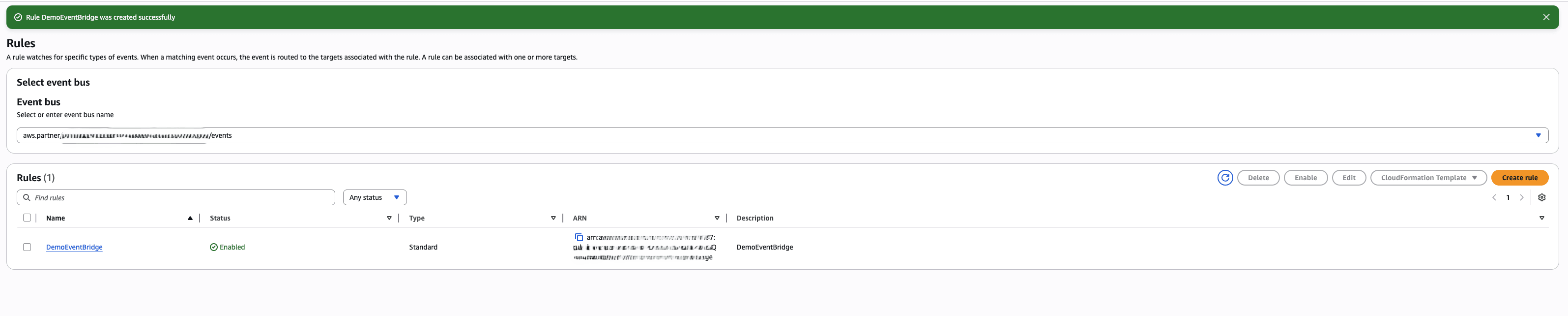 Dieser Screenshot zeigt, dass die Regel erstellt wurde.