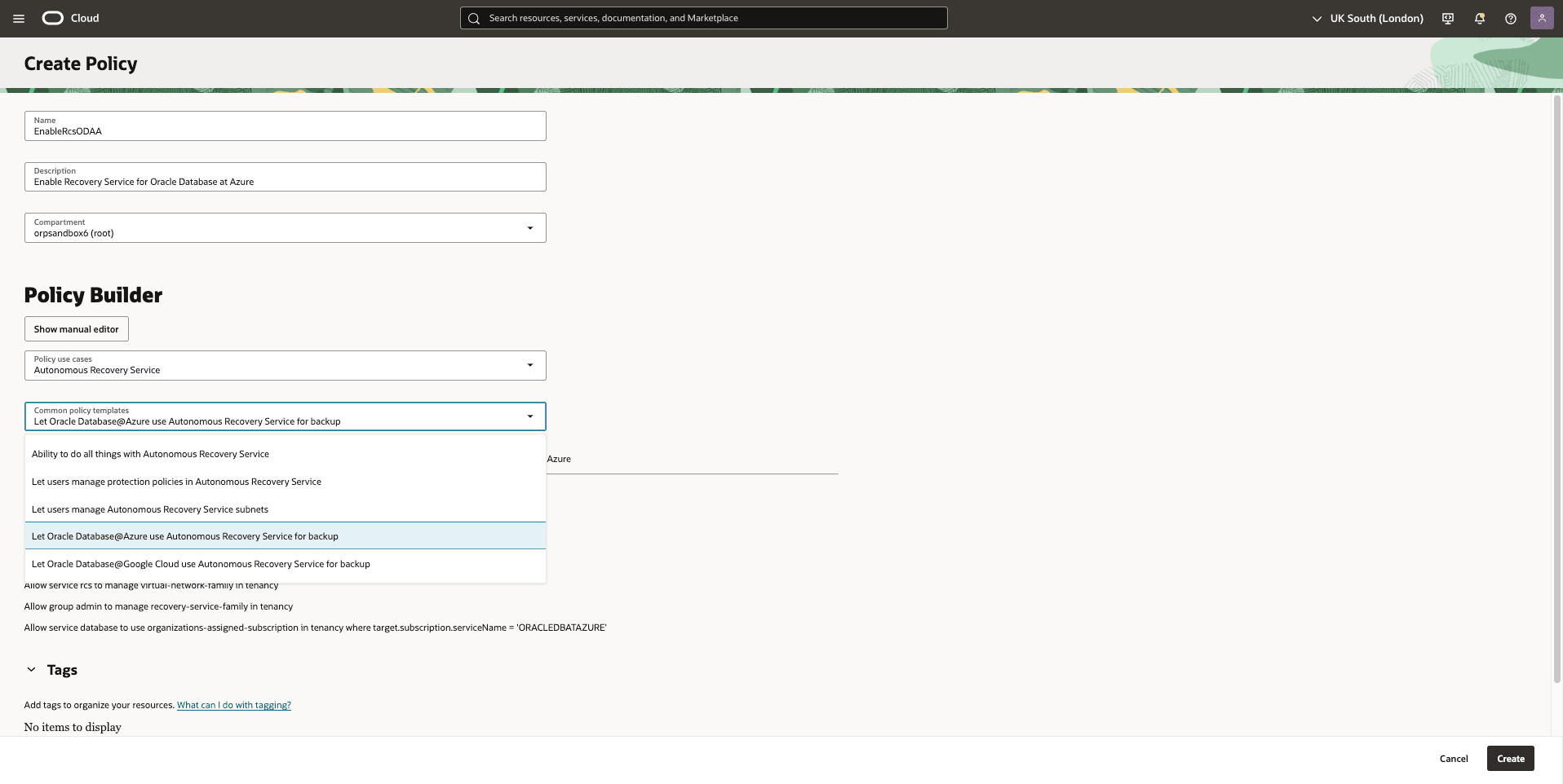 In diesem Screenshot wird dargestellt, wie eine IAM-Policy(s) erstellt wird (s).