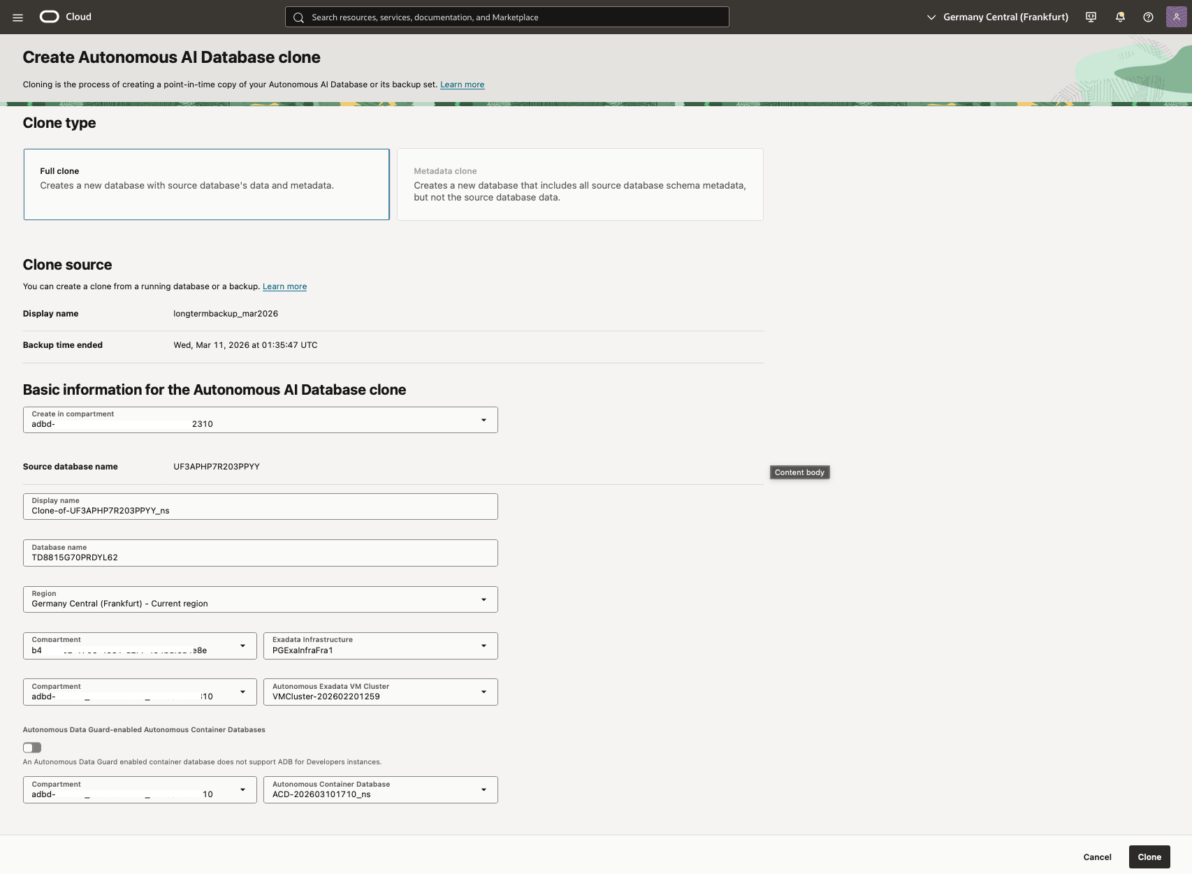 In diesem Screenshot wird gezeigt, wie Sie ein langfristiges Backup wiederherstellen.