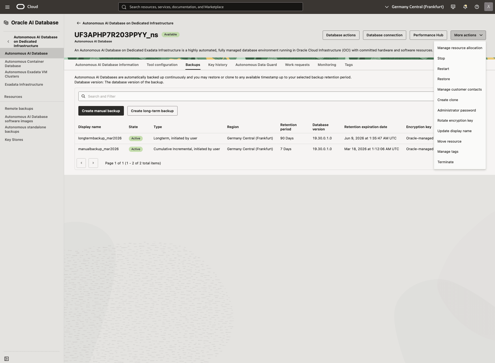 In diesem Screenshot wird gezeigt, wie Sie eine Point-in-Time-Wiederherstellung durchführen.