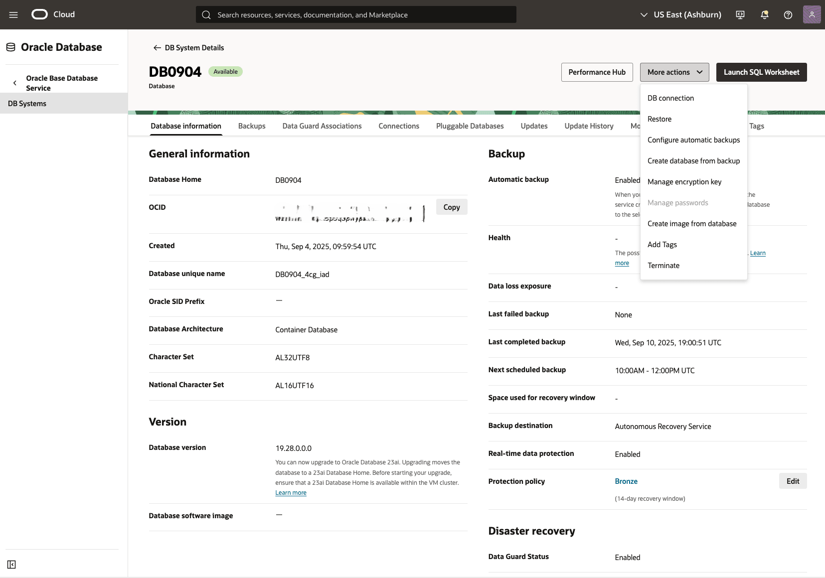 In diesem Screenshot wird gezeigt, wie Sie eine Point-in-Time-Wiederherstellung in der Containerdatenbank ausführen.