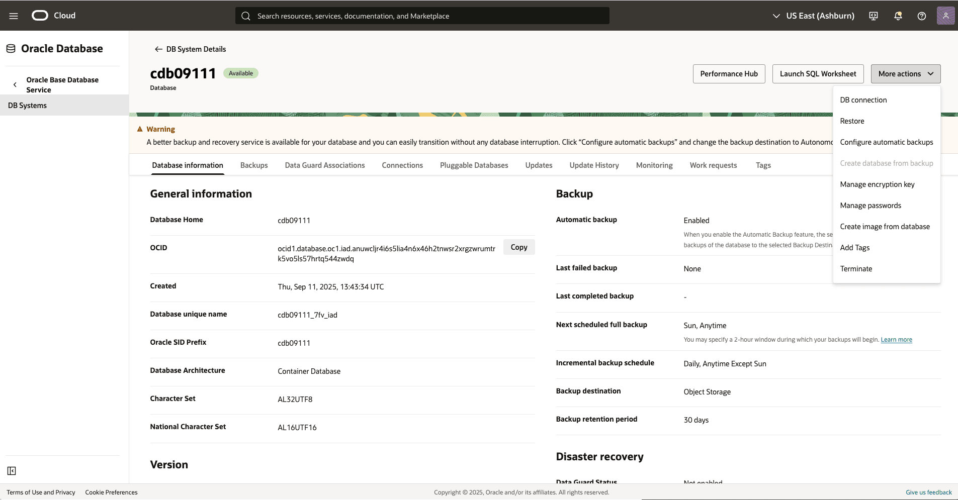 Ein Screenshot des Backup-Basisdatenbankprozesses.