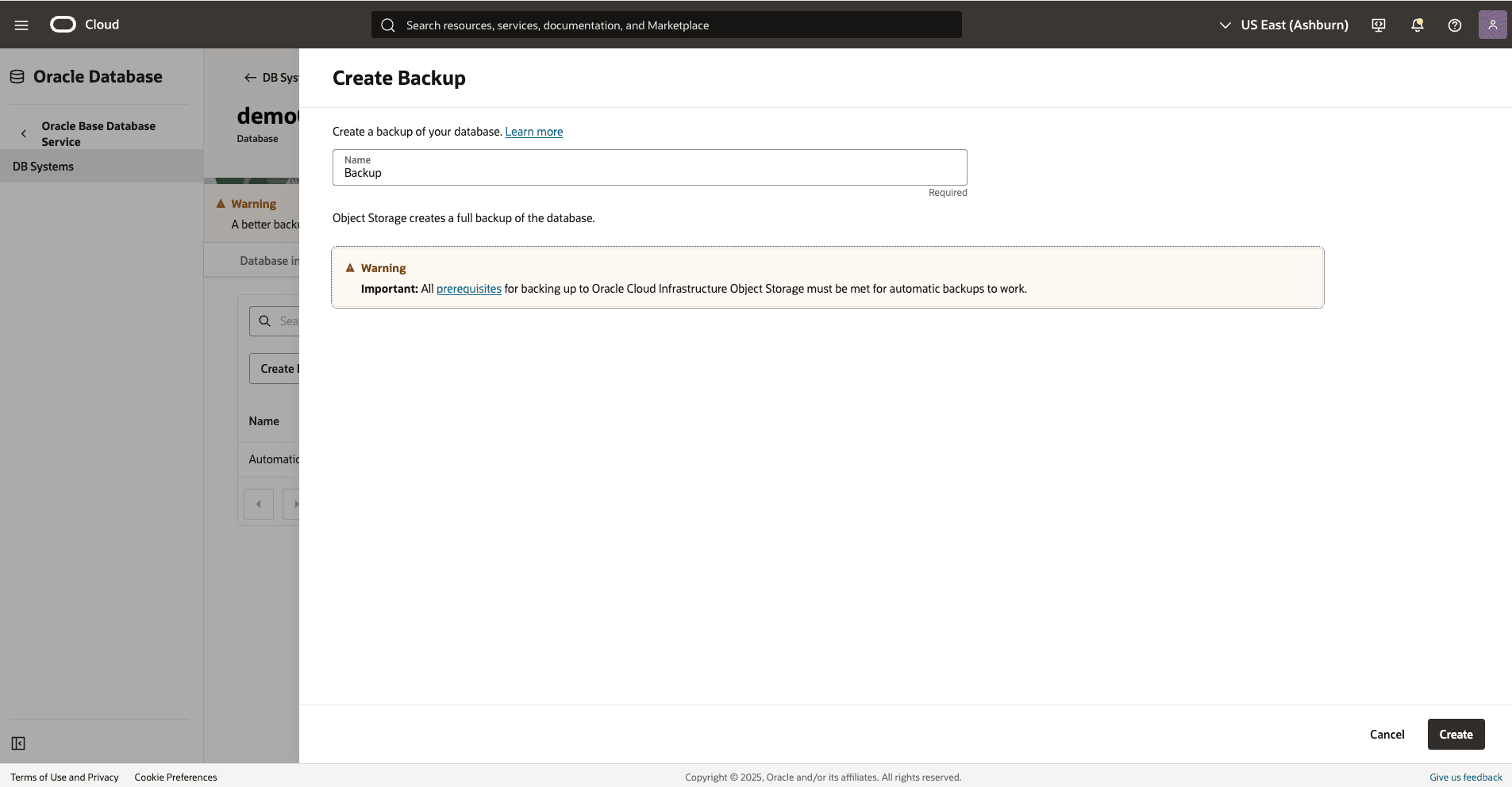Ein Screenshot des Backup-Basisdatenbankprozesses.