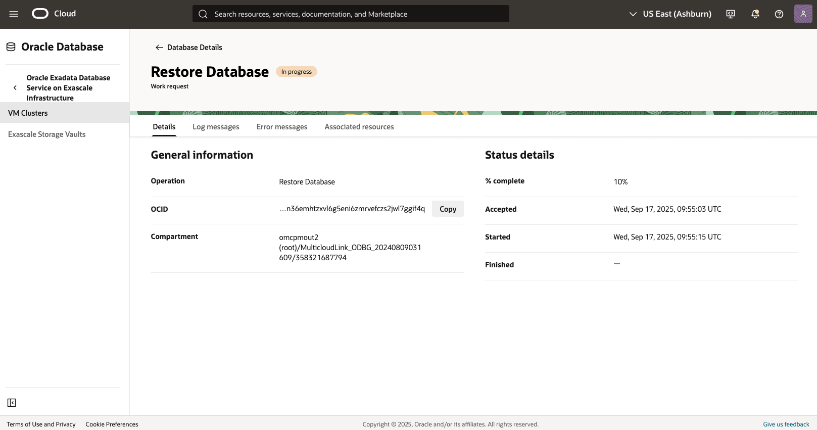 Ein Screenshot der Point-in-Time-Wiederherstellungen der Containerdatenbank (CDB).